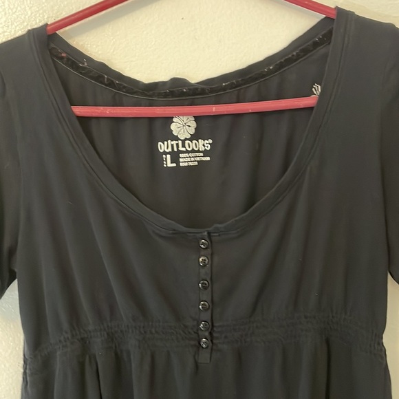 Outlooks large black blouse 100% cotton two front lower pockets - Picture 2 of 6